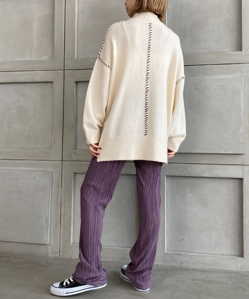 moment+(モーメントプラス)の「〈セルフカット〉マットサテンプリーツパンツ(その他パンツ・レディース・ブラック/ダークグリーン/パープル/ブラウン/オレンジ/ライトグリーン/アイボリー/グレイッシュベージュ/レッド/ブルー/グリーン/ターコイズブルー/ピンク/イエロー×グリーン・S/M/L)」の21枚目の写真