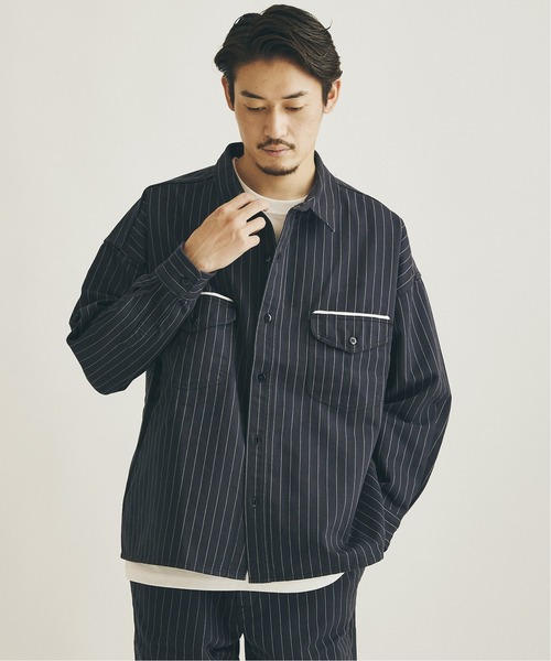 Lee（リー）の「【Lee×JOURNAL STANDARD / リー】別注 WORK STRIPE シャツ（シャツ/ブラウス・メンズ・ブラウン/ネイビー/グリーン・LARGE/MEDIUM）」の8枚目の写真