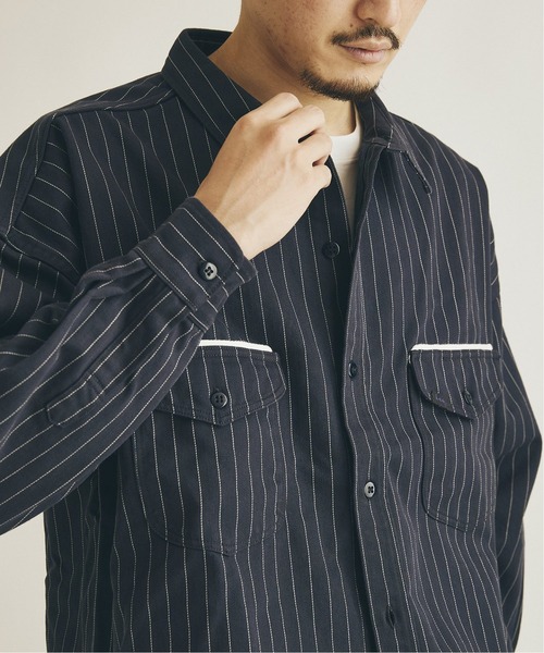Lee（リー）の「【Lee×JOURNAL STANDARD / リー】別注 WORK STRIPE シャツ（シャツ/ブラウス・メンズ・ブラウン/ネイビー/グリーン・LARGE/MEDIUM）」の11枚目の写真
