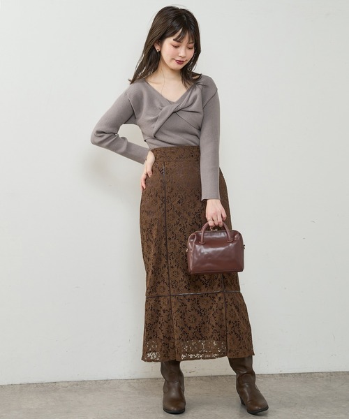 natural couture(ナチュラルクチュール)の「【WEB限定】2WAYねじねじカシュクールニット(ニット/セーター・レディース・ブラック/グレー/アイボリー/ピンクベージュ・FREE)」の12枚目の写真