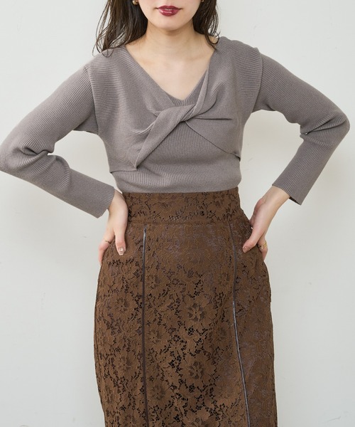natural couture(ナチュラルクチュール)の「【WEB限定】2WAYねじねじカシュクールニット(ニット/セーター・レディース・ブラック/グレー/アイボリー/ピンクベージュ・FREE)」の10枚目の写真