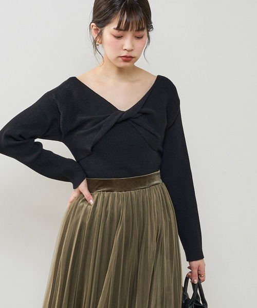 natural couture(ナチュラルクチュール)の「【WEB限定】2WAYねじねじカシュクールニット(ニット/セーター・レディース・ブラック/グレー/アイボリー/ピンクベージュ・FREE)」の8枚目の写真