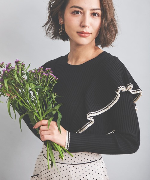 NOELA（ノエラ）の「配色フリルニット（ニット/セーター・レディース・オフホワイト/ベージュ/ブラック・フリー）」の3枚目の写真