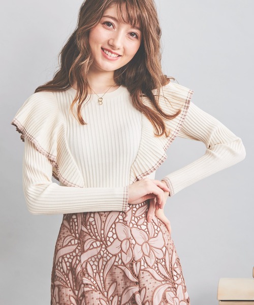 NOELA（ノエラ）の「配色フリルニット（ニット/セーター・レディース・オフホワイト/ベージュ/ブラック・フリー）」の9枚目の写真