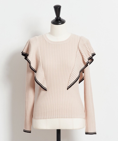 NOELA（ノエラ）の「配色フリルニット（ニット/セーター・レディース・オフホワイト/ベージュ/ブラック・フリー）」の7枚目の写真