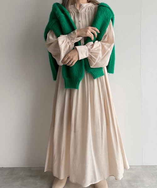 w closet（ダブルクローゼット）の「表面変化メッシュレース切替ギャザーワンピース（ワンピース・レディース・ライム/ブラック/キナリ・FREE）」の6枚目の写真