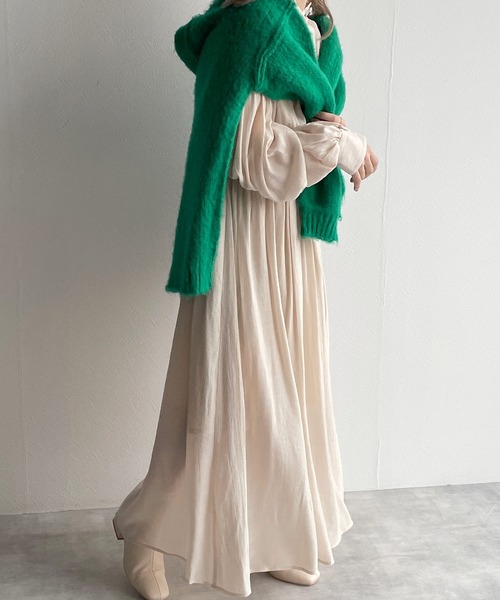 w closet（ダブルクローゼット）の「表面変化メッシュレース切替ギャザーワンピース（ワンピース・レディース・ライム/ブラック/キナリ・FREE）」の7枚目の写真