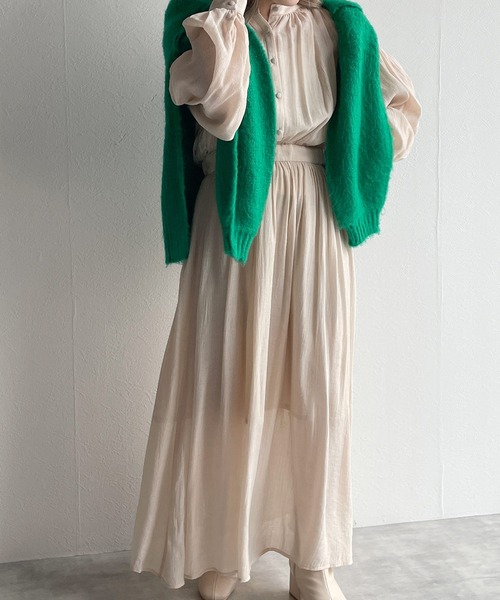 w closet（ダブルクローゼット）の「表面変化メッシュレース切替ギャザーワンピース（ワンピース・レディース・ライム/ブラック/キナリ・FREE）」の8枚目の写真