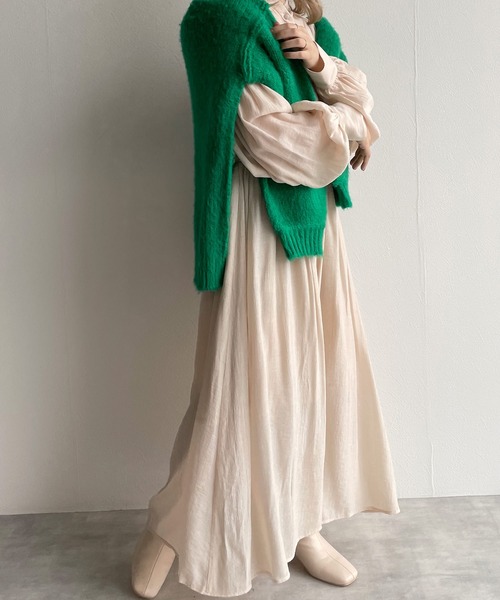 w closet（ダブルクローゼット）の「表面変化メッシュレース切替ギャザーワンピース（ワンピース・レディース・ライム/ブラック/キナリ・FREE）」の10枚目の写真