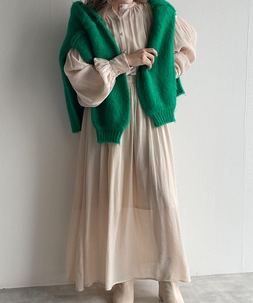 w closet（ダブルクローゼット）の「表面変化メッシュレース切替ギャザーワンピース（ワンピース・レディース・ライム/ブラック/キナリ・FREE）」の11枚目の写真