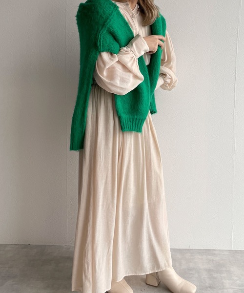 w closet（ダブルクローゼット）の「表面変化メッシュレース切替ギャザーワンピース（ワンピース・レディース・ライム/ブラック/キナリ・FREE）」の13枚目の写真