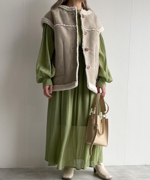 w closet（ダブルクローゼット）の「表面変化メッシュレース切替ギャザーワンピース（ワンピース・レディース・ライム/ブラック/キナリ・FREE）」の14枚目の写真