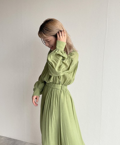 w closet（ダブルクローゼット）の「表面変化メッシュレース切替ギャザーワンピース（ワンピース・レディース・ライム/ブラック/キナリ・FREE）」の15枚目の写真