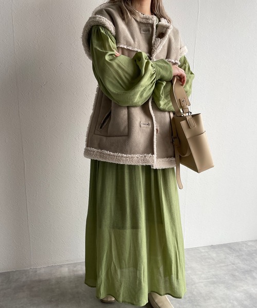 w closet（ダブルクローゼット）の「表面変化メッシュレース切替ギャザーワンピース（ワンピース・レディース・ライム/ブラック/キナリ・FREE）」の16枚目の写真