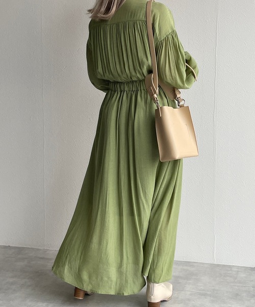 w closet（ダブルクローゼット）の「表面変化メッシュレース切替ギャザーワンピース（ワンピース・レディース・ライム/ブラック/キナリ・FREE）」の17枚目の写真