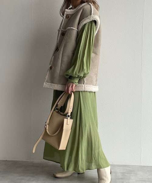 w closet（ダブルクローゼット）の「表面変化メッシュレース切替ギャザーワンピース（ワンピース・レディース・ライム/ブラック/キナリ・FREE）」の19枚目の写真