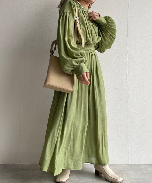 w closet（ダブルクローゼット）の「表面変化メッシュレース切替ギャザーワンピース（ワンピース・レディース・ライム/ブラック/キナリ・FREE）」の20枚目の写真