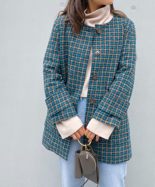 StyleSea（スタイルシー）の「ラビットファーノーカラージャケット（ノーカラージャケット・レディース・グリーン/ブラック/ブラック系・SMALL）」の19枚目の写真