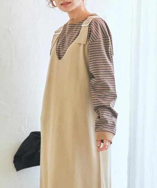 coen(コーエン)の「ハーフミラノニットサロペットワンピース(ワンピース・レディース・ベージュ/ネイビー・MEDIUM/LARGE)」の9枚目の写真