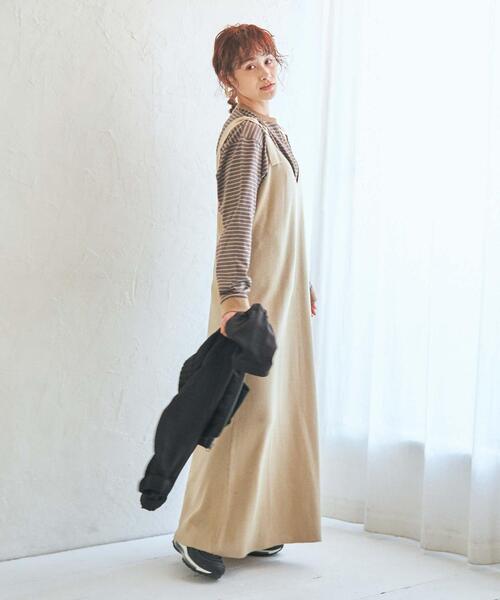 coen(コーエン)の「ハーフミラノニットサロペットワンピース(ワンピース・レディース・ベージュ/ネイビー・MEDIUM/LARGE)」の11枚目の写真