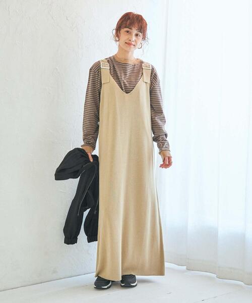 coen(コーエン)の「ハーフミラノニットサロペットワンピース(ワンピース・レディース・ベージュ/ネイビー・MEDIUM/LARGE)」の13枚目の写真