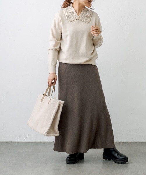 PUAL CE CIN(ピュアルセシン)の「ニットリブスカート(スカート・レディース・チャコールグレー/ブラック/モカ・FREE)」の15枚目の写真