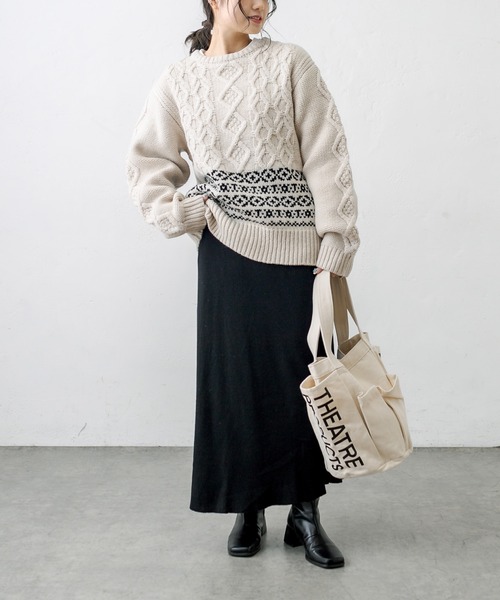 PUAL CE CIN(ピュアルセシン)の「ニットリブスカート(スカート・レディース・チャコールグレー/ブラック/モカ・FREE)」の9枚目の写真