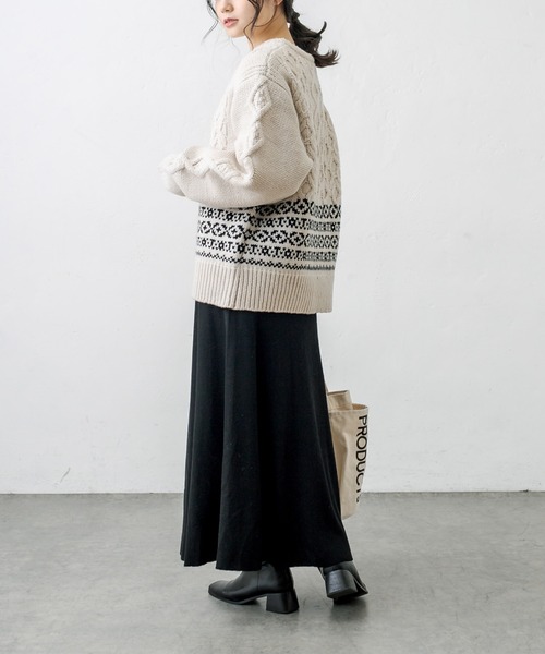 PUAL CE CIN(ピュアルセシン)の「ニットリブスカート(スカート・レディース・チャコールグレー/ブラック/モカ・FREE)」の11枚目の写真