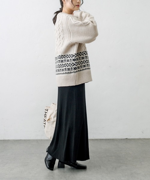 PUAL CE CIN(ピュアルセシン)の「ニットリブスカート(スカート・レディース・チャコールグレー/ブラック/モカ・FREE)」の10枚目の写真