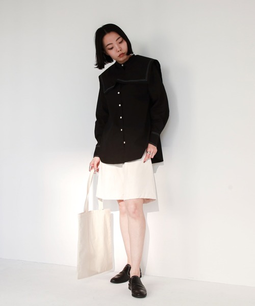 feepur（フェピュール）の「ワンタックハーフパンツ（その他パンツ・レディース・ブラック/アイボリー/モカ・MEDIUM）」の5枚目の写真