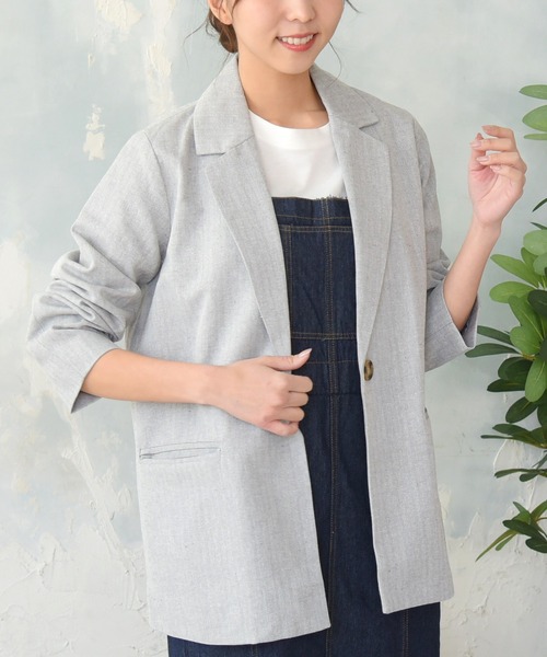 sango（sango）の「コットンリネンベーシックテーラードジャケット（テーラードジャケット・レディース・ブラック/グレー/アイボリー・FREE）」の3枚目の写真