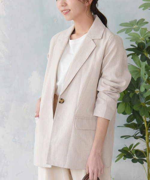 sango（sango）の「コットンリネンベーシックテーラードジャケット（テーラードジャケット・レディース・ブラック/グレー/アイボリー・FREE）」の2枚目の写真
