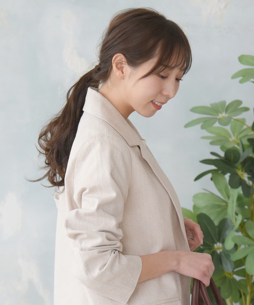 sango（sango）の「コットンリネンベーシックテーラードジャケット（テーラードジャケット・レディース・ブラック/グレー/アイボリー・FREE）」の6枚目の写真