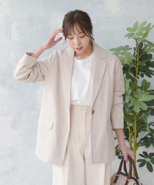 sango（sango）の「コットンリネンベーシックテーラードジャケット（テーラードジャケット・レディース・ブラック/グレー/アイボリー・FREE）」の10枚目の写真