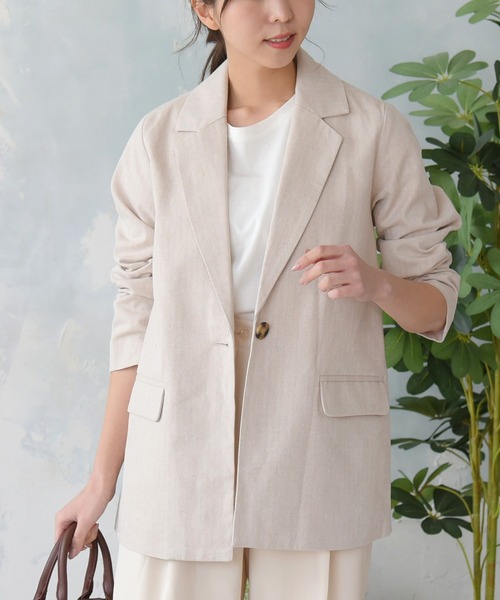 sango（sango）の「コットンリネンベーシックテーラードジャケット（テーラードジャケット・レディース・ブラック/グレー/アイボリー・FREE）」の8枚目の写真