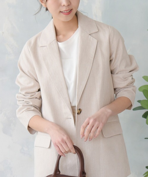 sango（sango）の「コットンリネンベーシックテーラードジャケット（テーラードジャケット・レディース・ブラック/グレー/アイボリー・FREE）」の9枚目の写真