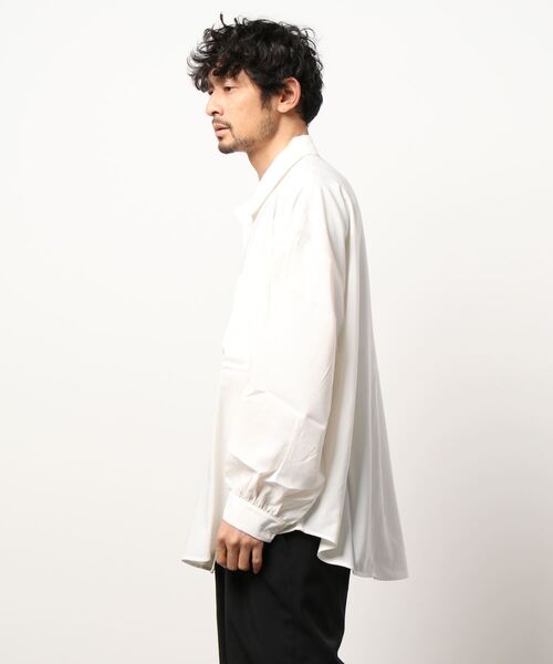 Starting Over（スターティングオーバー）の「ポリ無地 袖ギャザーバルーンロングスリーブ ビッグシャツ/レディース メンズ（シャツ/ブラウス・メンズ・ブラック/サックスブルー/グリーン/ホワイト/グレー/モカ・L/XL/M）」の7枚目の写真