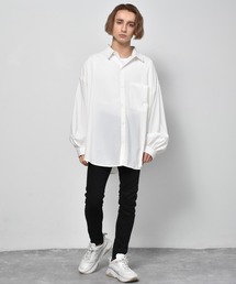 Starting Over | ポリ無地 袖ギャザーバルーンロングスリーブ ビッグシャツ/レディース メンズ(シャツ/ブラウス)