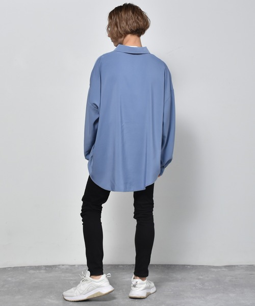 Starting Over（スターティングオーバー）の「ポリ無地 袖ギャザーバルーンロングスリーブ ビッグシャツ/レディース メンズ（シャツ/ブラウス・メンズ・ブラック/サックスブルー/グリーン/ホワイト/グレー/モカ・L/XL/M）」の15枚目の写真