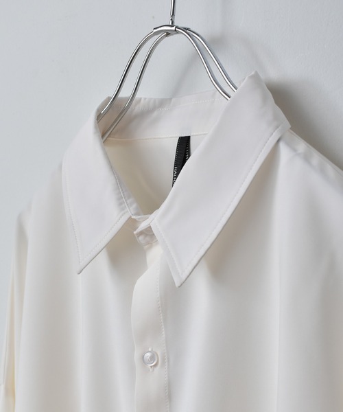 Starting Over（スターティングオーバー）の「ポリ無地 袖ギャザーバルーンロングスリーブ ビッグシャツ/レディース メンズ（シャツ/ブラウス・メンズ・ブラック/サックスブルー/グリーン/ホワイト/グレー/モカ・L/XL/M）」の11枚目の写真