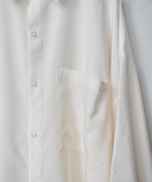 Starting Over（スターティングオーバー）の「ポリ無地 袖ギャザーバルーンロングスリーブ ビッグシャツ/レディース メンズ（シャツ/ブラウス・メンズ・ブラック/サックスブルー/グリーン/ホワイト/グレー/モカ・L/XL/M）」の10枚目の写真