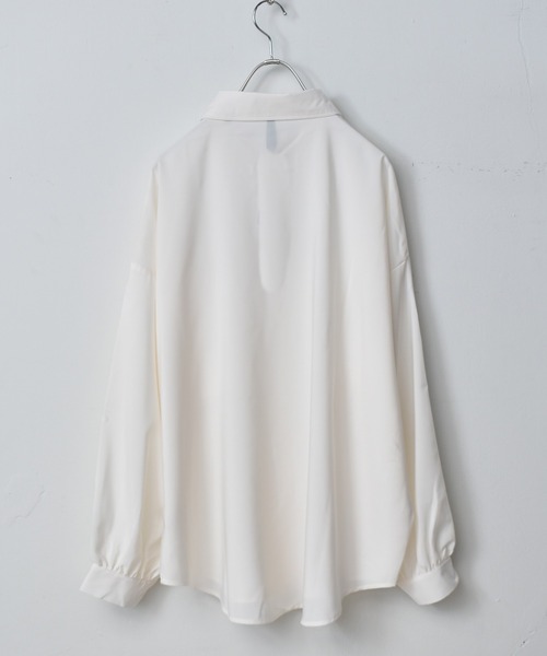 Starting Over（スターティングオーバー）の「ポリ無地 袖ギャザーバルーンロングスリーブ ビッグシャツ/レディース メンズ（シャツ/ブラウス・メンズ・ブラック/サックスブルー/グリーン/ホワイト/グレー/モカ・L/XL/M）」の12枚目の写真