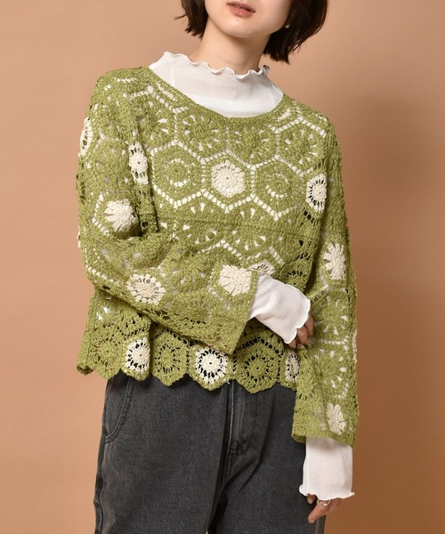 RETRO GIRL（レトロガール）の「カギ針2WAYカーデ（カーディガン/ボレロ・レディース・ブルー/グリーン/ホワイト系その他/オフホワイト・FREE）」の3枚目の写真