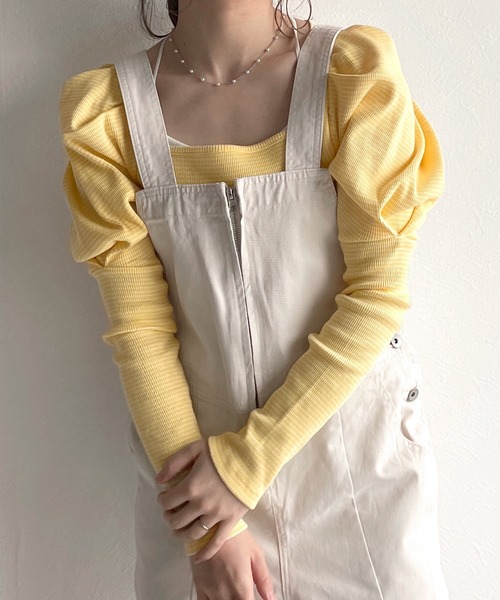 w closet（ダブルクローゼット）の「テレコボーダーボレロライクプルオーバー（Tシャツ/カットソー・レディース・オフホワイト/ピンク/グリーン/イエロー・FREE）」の3枚目の写真