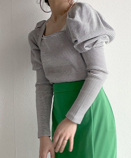 w closet（ダブルクローゼット）の「テレコボーダーボレロライクプルオーバー（Tシャツ/カットソー・レディース・オフホワイト/ピンク/グリーン/イエロー・FREE）」の14枚目の写真