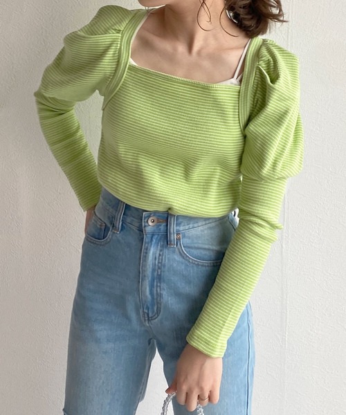 w closet（ダブルクローゼット）の「テレコボーダーボレロライクプルオーバー（Tシャツ/カットソー・レディース・オフホワイト/ピンク/グリーン/イエロー・FREE）」の15枚目の写真