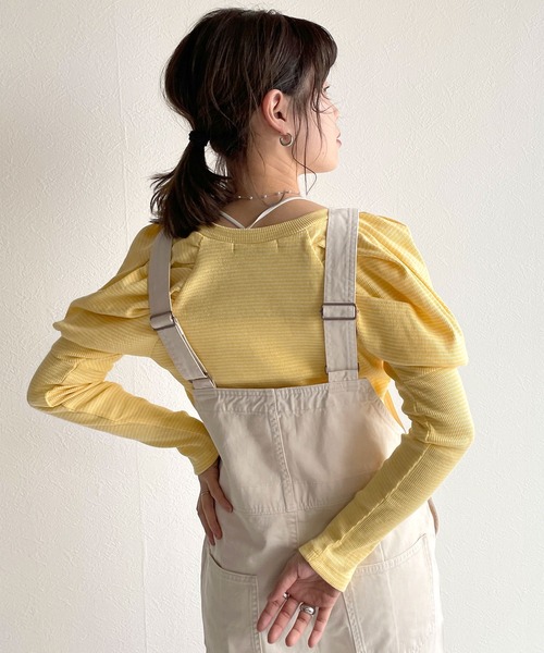 w closet（ダブルクローゼット）の「テレコボーダーボレロライクプルオーバー（Tシャツ/カットソー・レディース・オフホワイト/ピンク/グリーン/イエロー・FREE）」の7枚目の写真