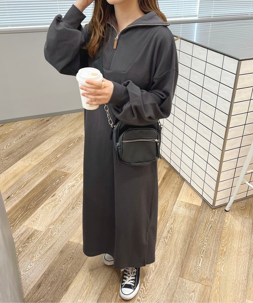 apres jour(アプレジュール)の「ハーフジップワンピース【ZOZOTOWN限定アイテム】(ワンピース・レディース・オレンジ/ブラック系その他/アイボリー・フリー/X-LARGE)」の2枚目の写真
