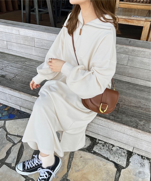 apres jour(アプレジュール)の「ハーフジップワンピース【ZOZOTOWN限定アイテム】(ワンピース・レディース・オレンジ/ブラック系その他/アイボリー・フリー/X-LARGE)」の1枚目の写真