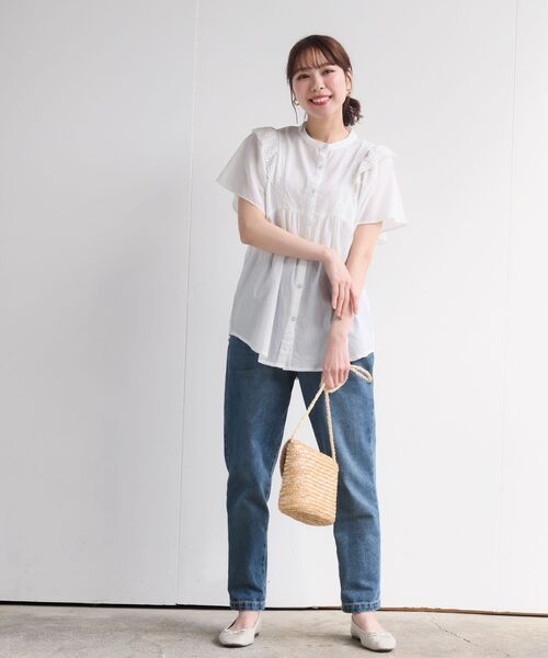 rps（アールピーエス）の「バンドカラー肩フリルブラウス（シャツ/ブラウス・レディース・オフホワイト/ブラック・M/フリー）」の7枚目の写真